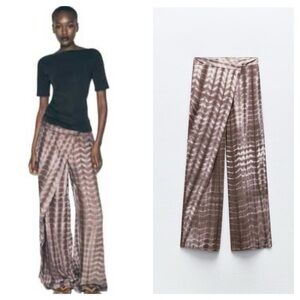 Zara Brown Patterned Wide-Leg Pants NWT size M